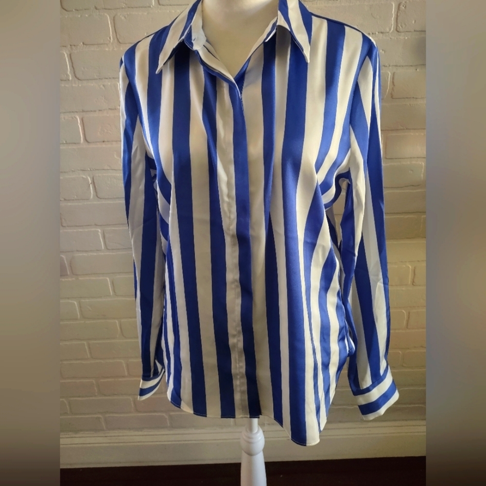 Blue and White Striped Button Up Shirt